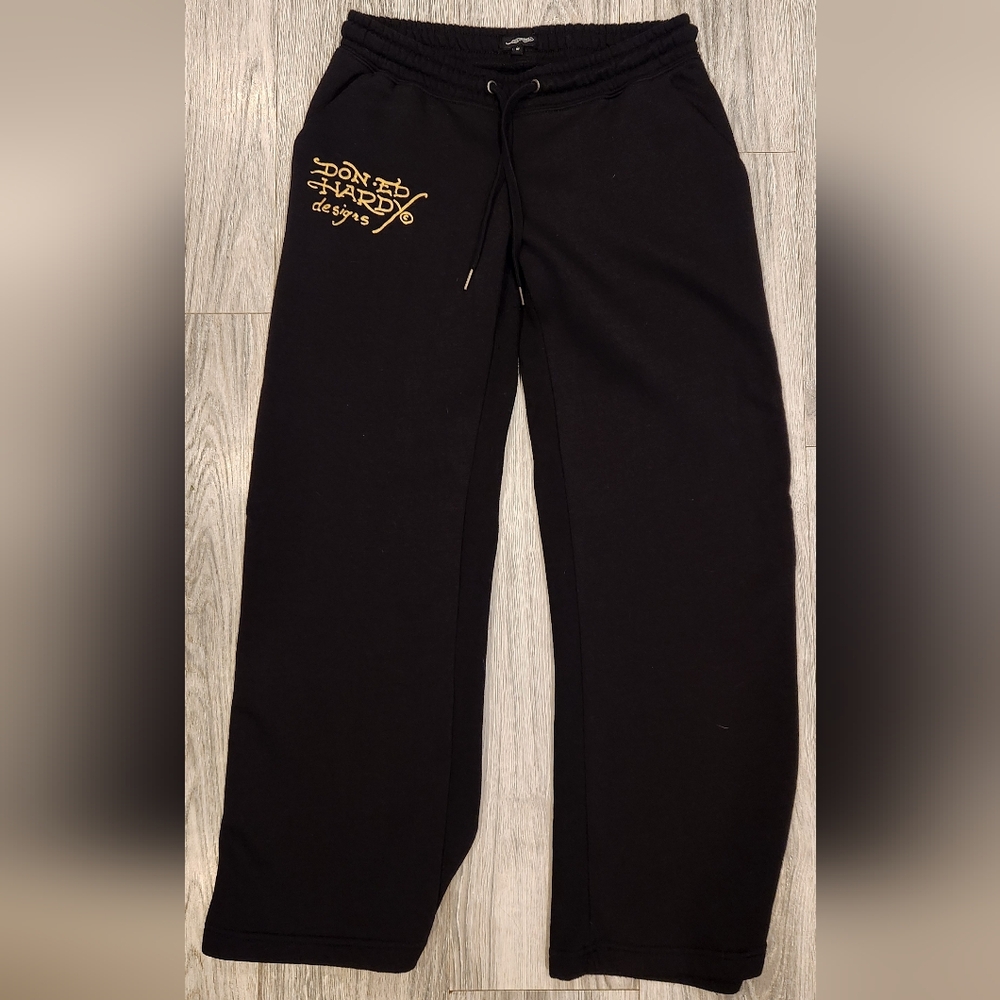 Ed Hardy Black Joggers with Gold Design